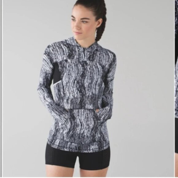 Lululemon Runbeam Hoodie Texture Twist White Black / Black 8 - Picture 2 of 12